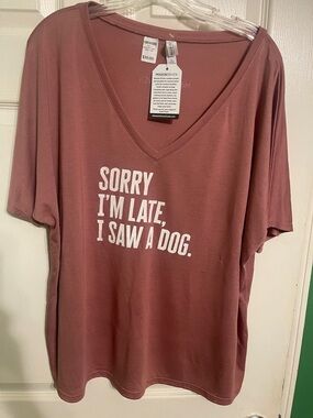 Bella Canvas Mauve Dog Lover V-Neck Tee with White Text